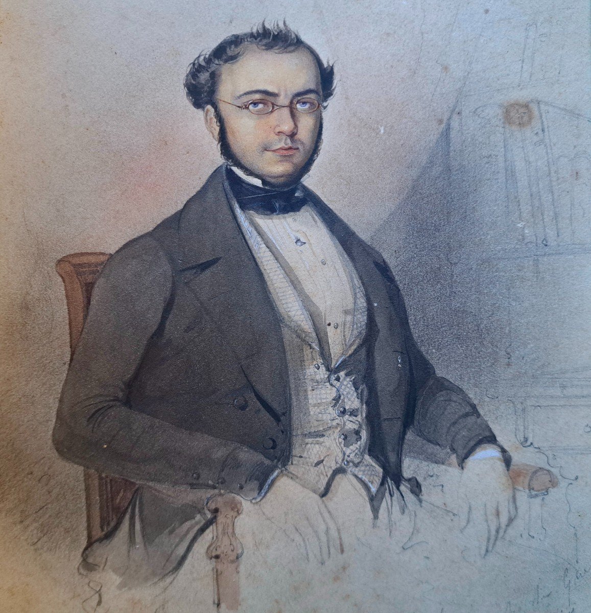 Suiveur de Théodore Chassériau portrait d'homme daté 1847-photo-2