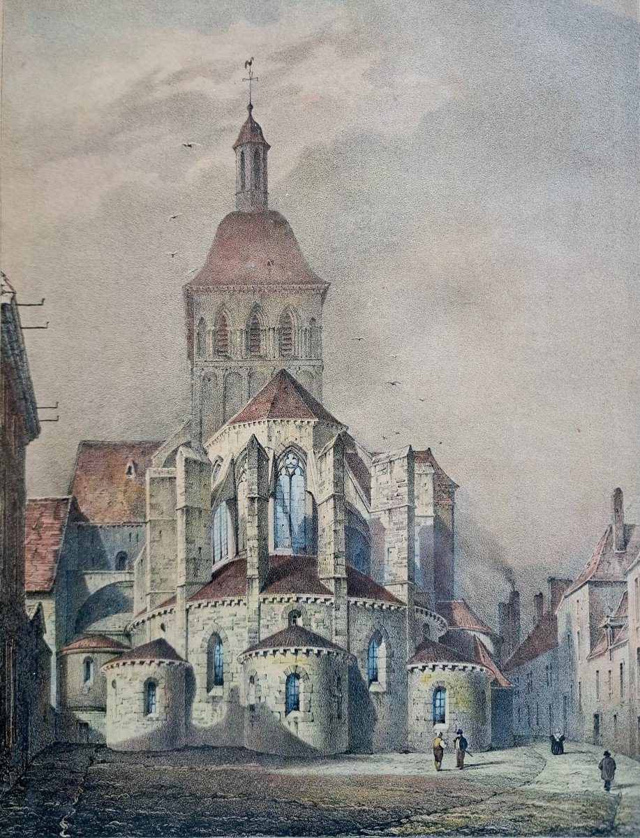 Lot de 10 lithographies encadrées 2e quart du XIXe Voyage en Bourgogne Beaune Dijon...-photo-4