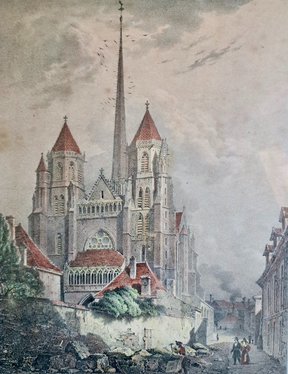 Lot de 10 lithographies encadrées 2e quart du XIXe Voyage en Bourgogne Beaune Dijon...-photo-2