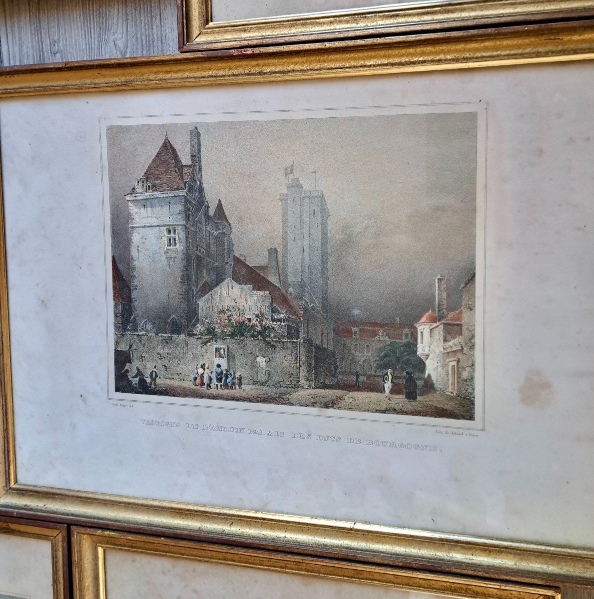 Lot de 10 lithographies encadrées 2e quart du XIXe Voyage en Bourgogne Beaune Dijon...-photo-3