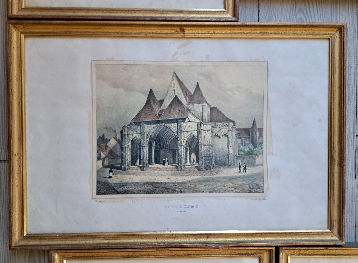 Lot de 10 lithographies encadrées 2e quart du XIXe Voyage en Bourgogne Beaune Dijon...-photo-5