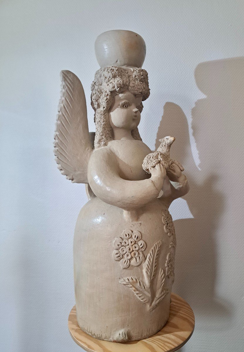 Pair Of Female Clay Statues Representing Angels -photo-2