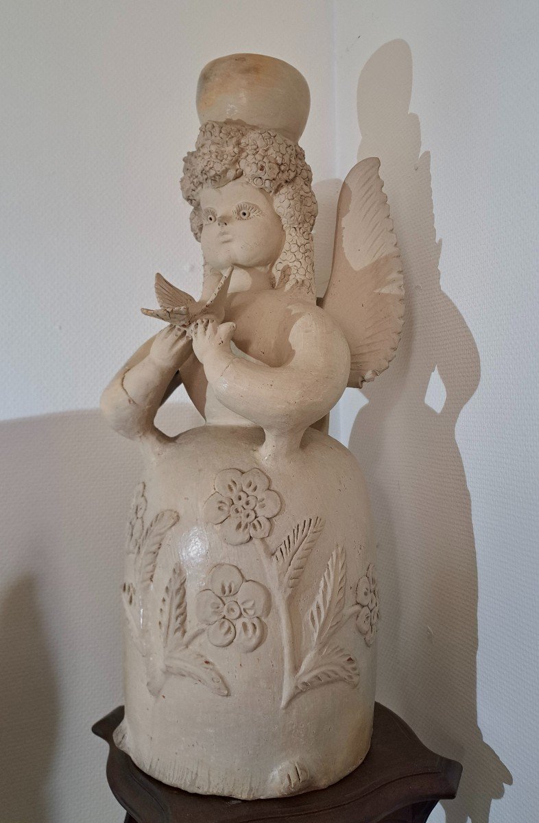 Pair Of Female Clay Statues Representing Angels -photo-3