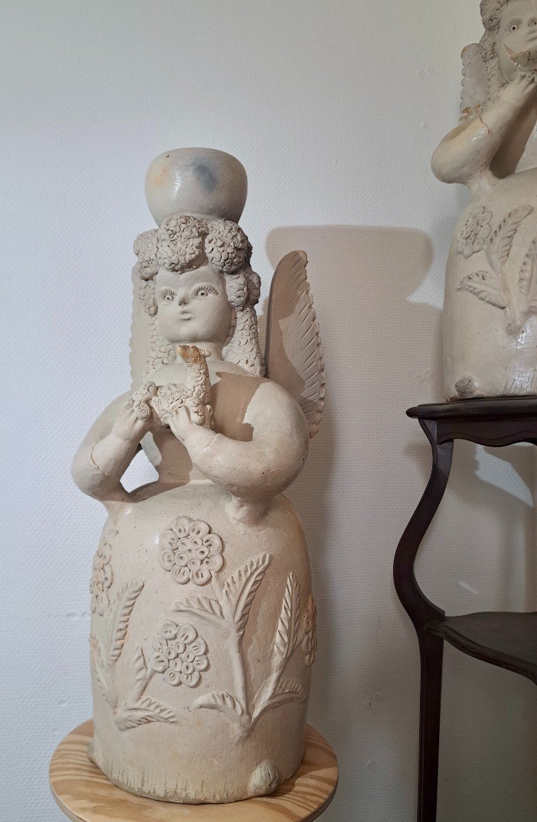 Pair Of Female Clay Statues Representing Angels -photo-4