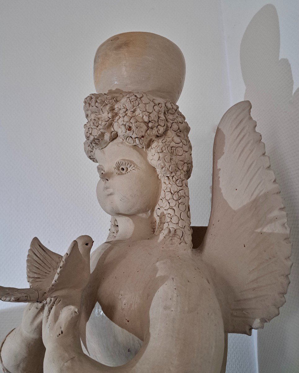 Pair Of Female Clay Statues Representing Angels -photo-1