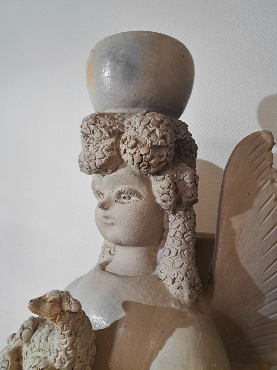 Pair Of Female Clay Statues Representing Angels -photo-2