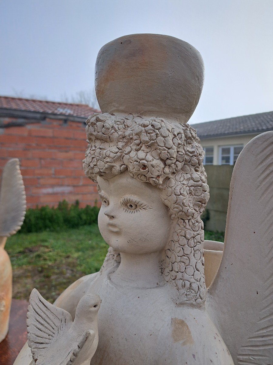 Pair Of Female Clay Statues Representing Angels -photo-3