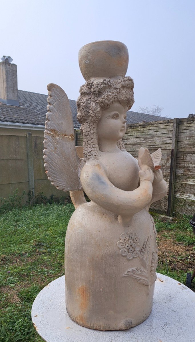 Pair Of Female Clay Statues Representing Angels -photo-4