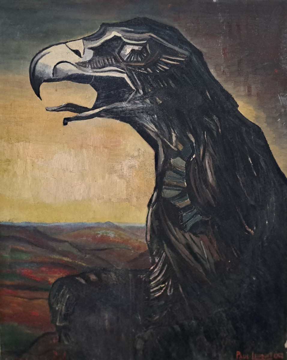 Vulture Oil On Canvas From The Art Deco Period, Signed, Dated