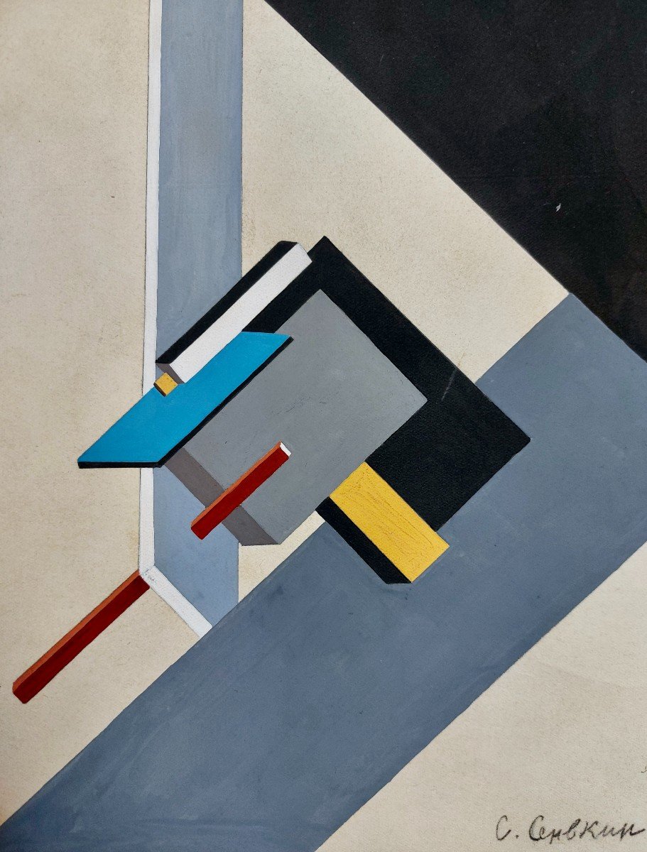 Sergei Yakovlevich Senkin (1894–1963) Russian Suprematist Gouache-photo-3