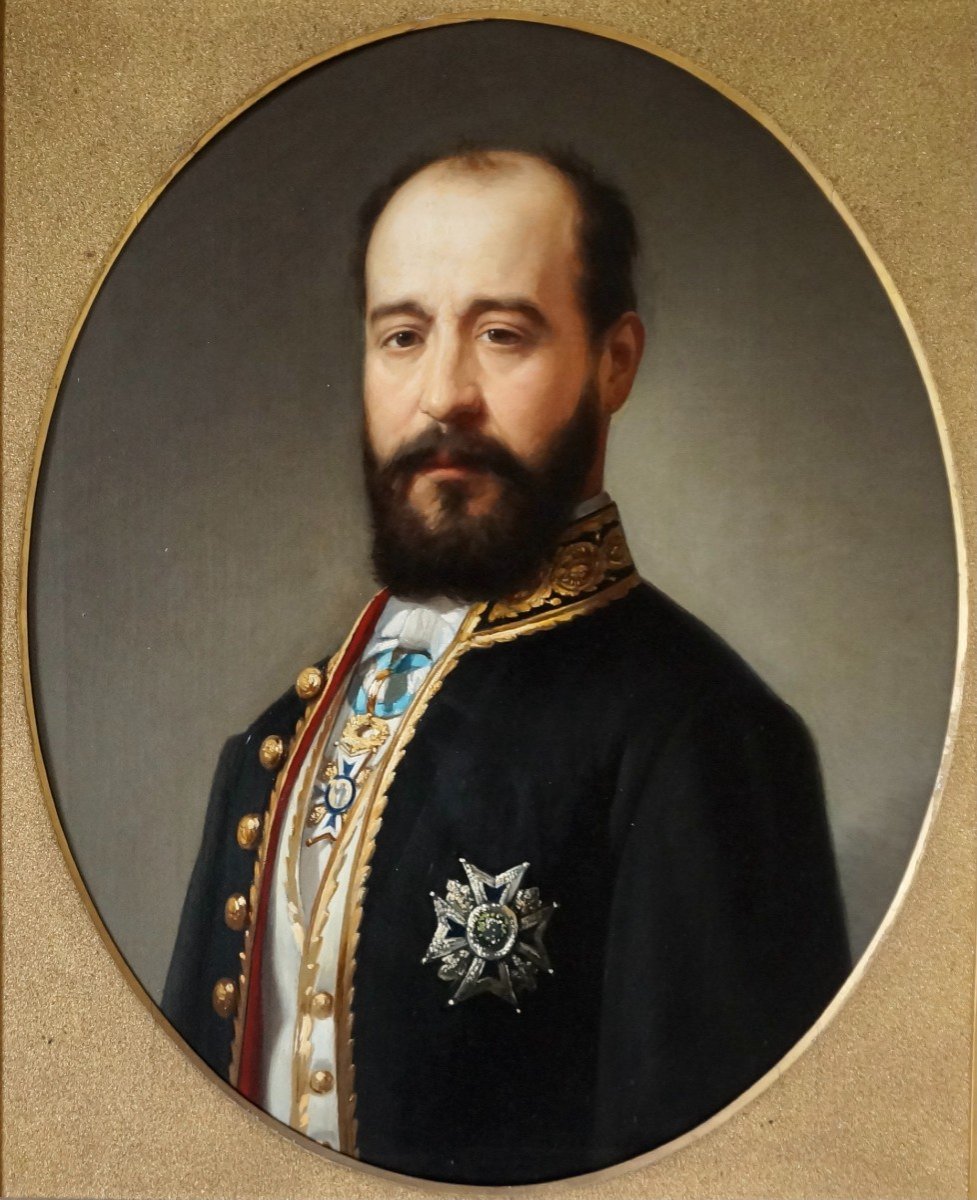 Paire de Portraits Famille Royale Espagne Ordre de Charles III-photo-3