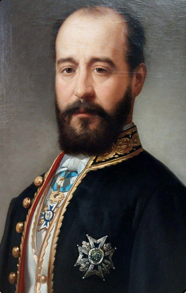 Paire de Portraits Famille Royale Espagne Ordre de Charles III-photo-3