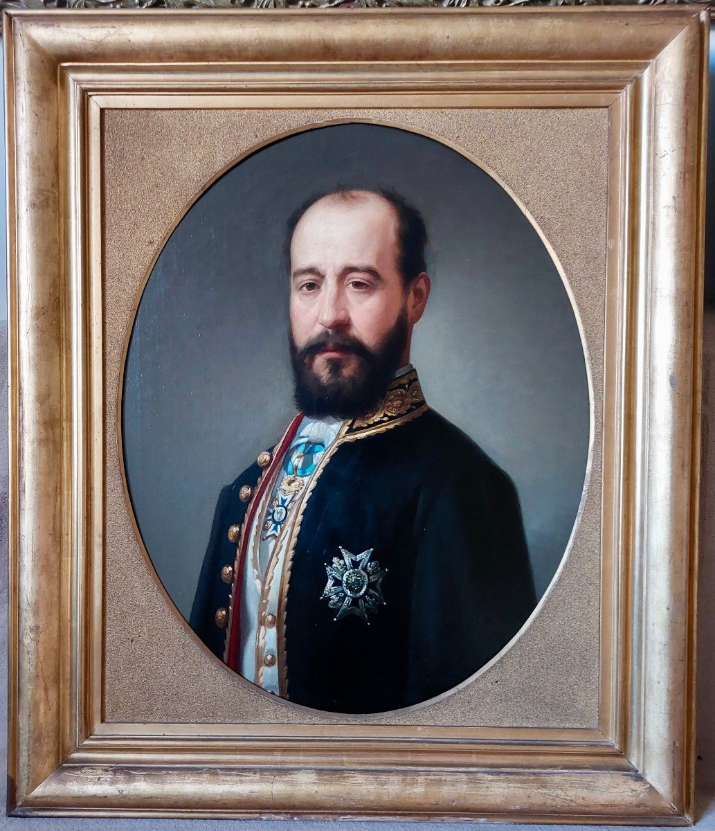 Paire de Portraits Famille Royale Espagne Ordre de Charles III-photo-1