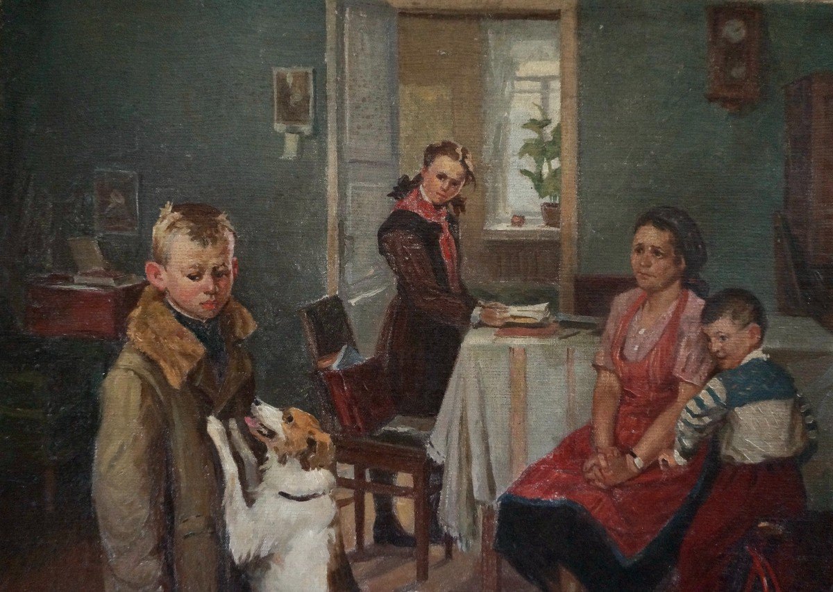 Fyodor Reshetnikov 1906-1988 (after) Russian School The Return Of The Schoolboy After A Bad Grade.-photo-3