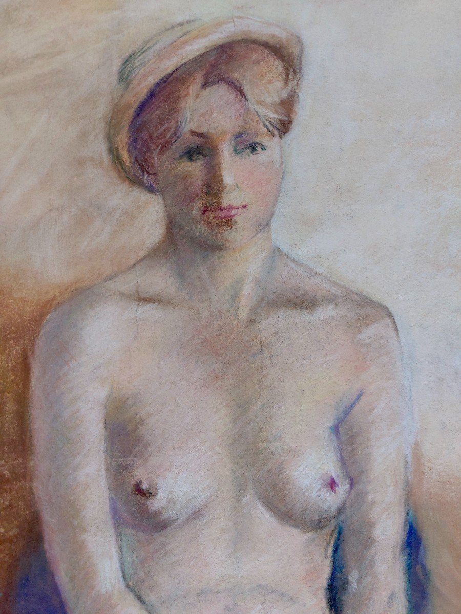 École Française dessin au pastel "femme nue" signé daté 1922-photo-3