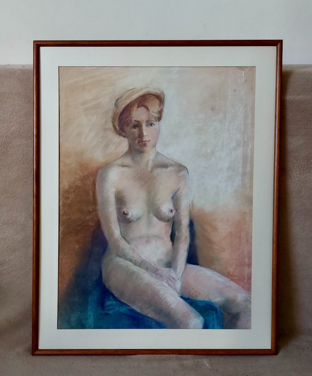 École Française dessin au pastel "femme nue" signé daté 1922