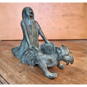 Empty Pocket Lead Sculpture 18th Or 19th Century Death Riding The Devil