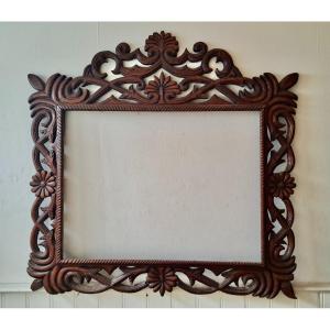 Black Forest. Important Openwork Carved Wooden Flat Frame 19th Century