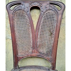 Set Of 4 Mahogany Chairs From The 1900 Art Nouveau Period Nancy School