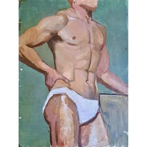 Large Naked Man Academy Portrait Male Athlete