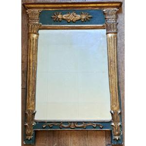 Small Louis XVI Directoire Style Fireplace Mirror In Gilded And Lacquered Wood