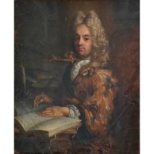 École Française Louis XIV portrait d'homme début XVIIIe + cadre 