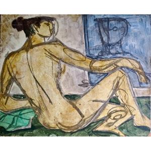 Huile sur panneau vers 1970 Femme de dos