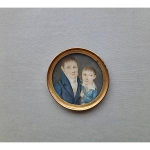 Miniature d&#039;&eacute;poque empire portrait de famille d&eacute;but XIXe