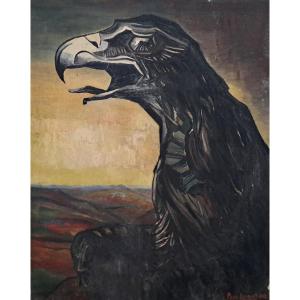 Vulture Oil On Canvas From The Art Deco Period, Signed, Dated