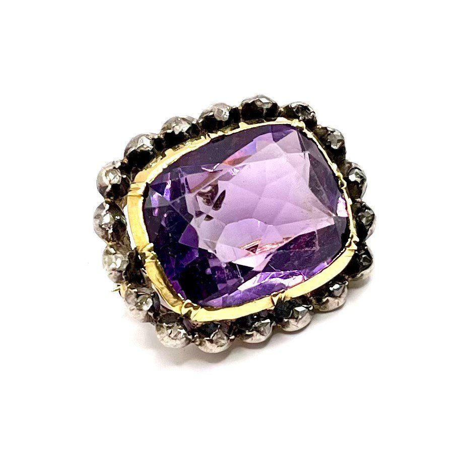 0231. Antique Brooch - Pendant With Diamonds And Amethyst-photo-2