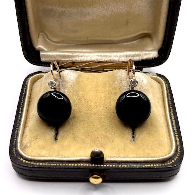 4963. Gold Earrings With Onyx And Diamonds-photo-1