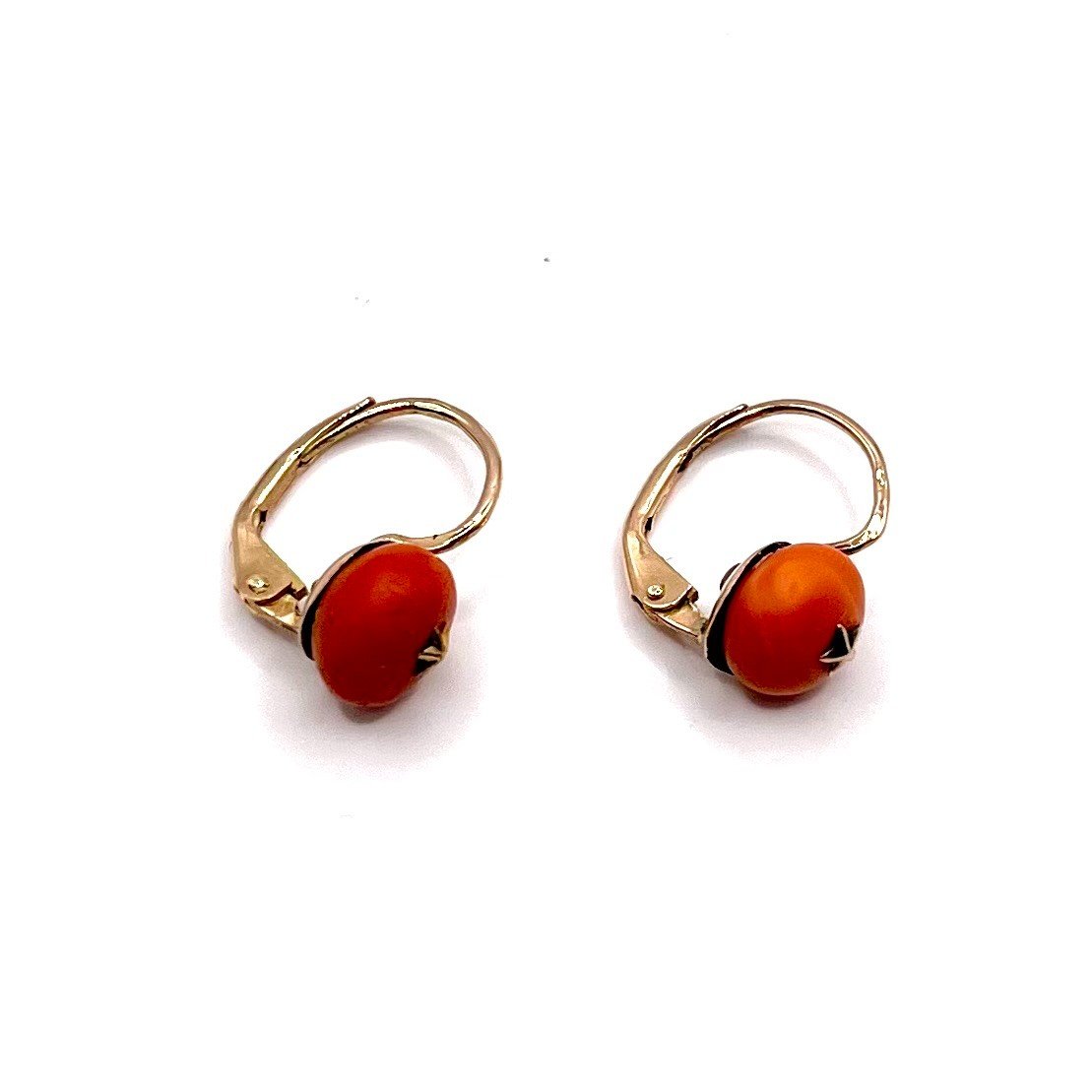 4886. Gold Earrings With Coral-photo-2