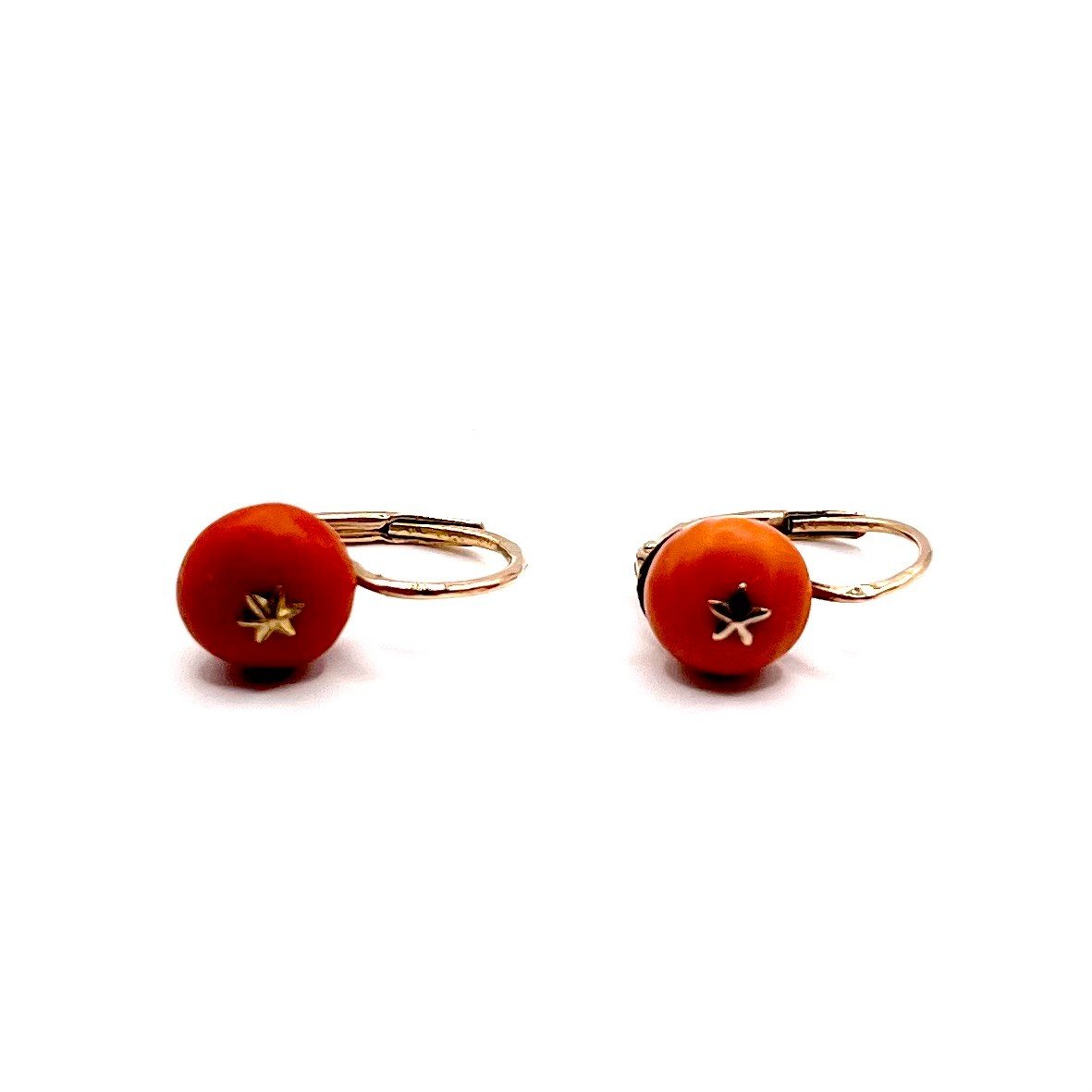 4886. Gold Earrings With Coral-photo-5