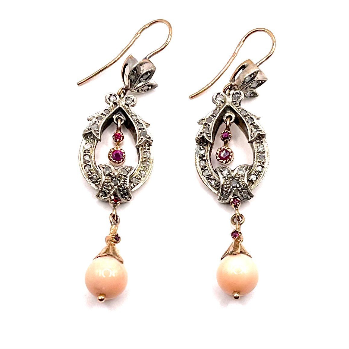 4611. Coral Earrings With Diamonds And Rubies-photo-2