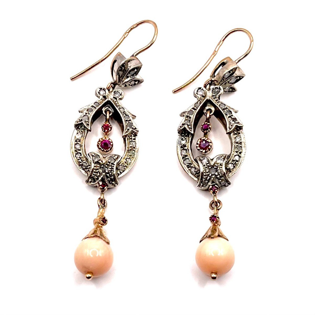 4611. Coral Earrings With Diamonds And Rubies-photo-6