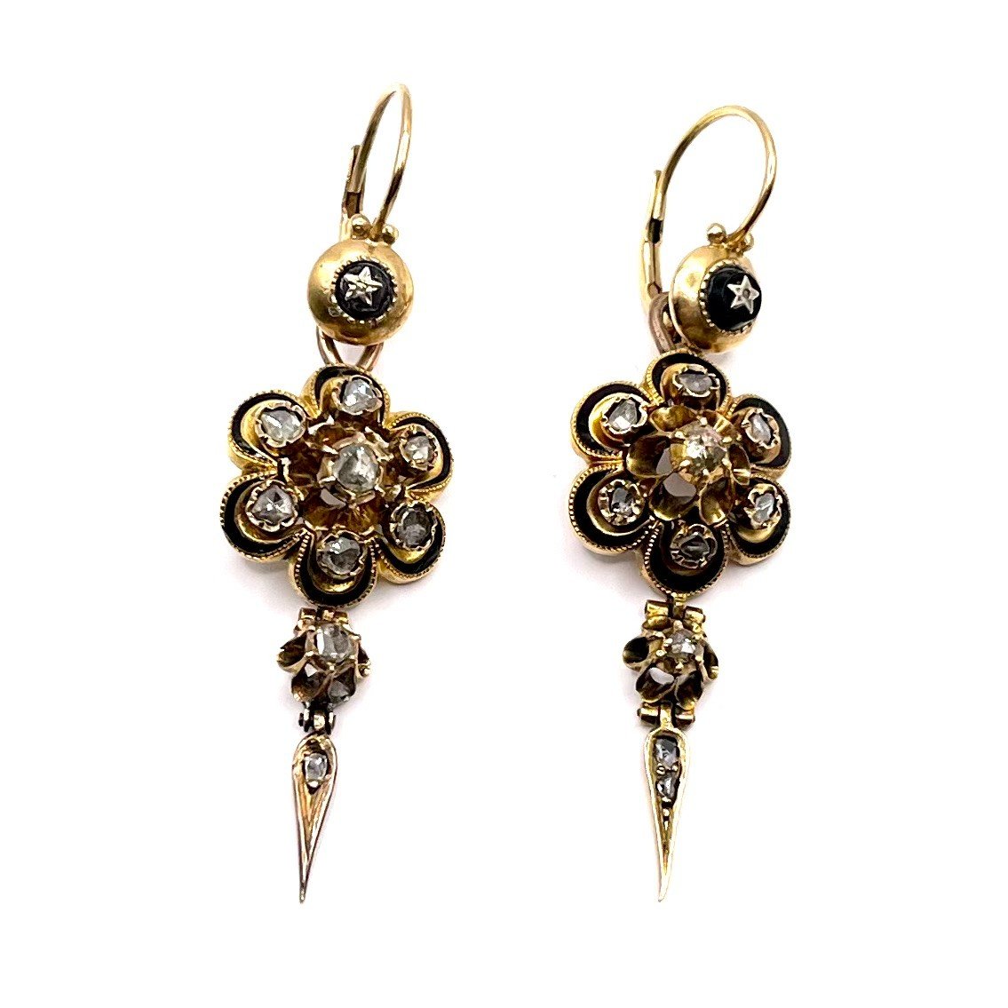 4022. Boucles d'Oreilles Biedermeier En Or Avec Diamants Et émail-photo-2