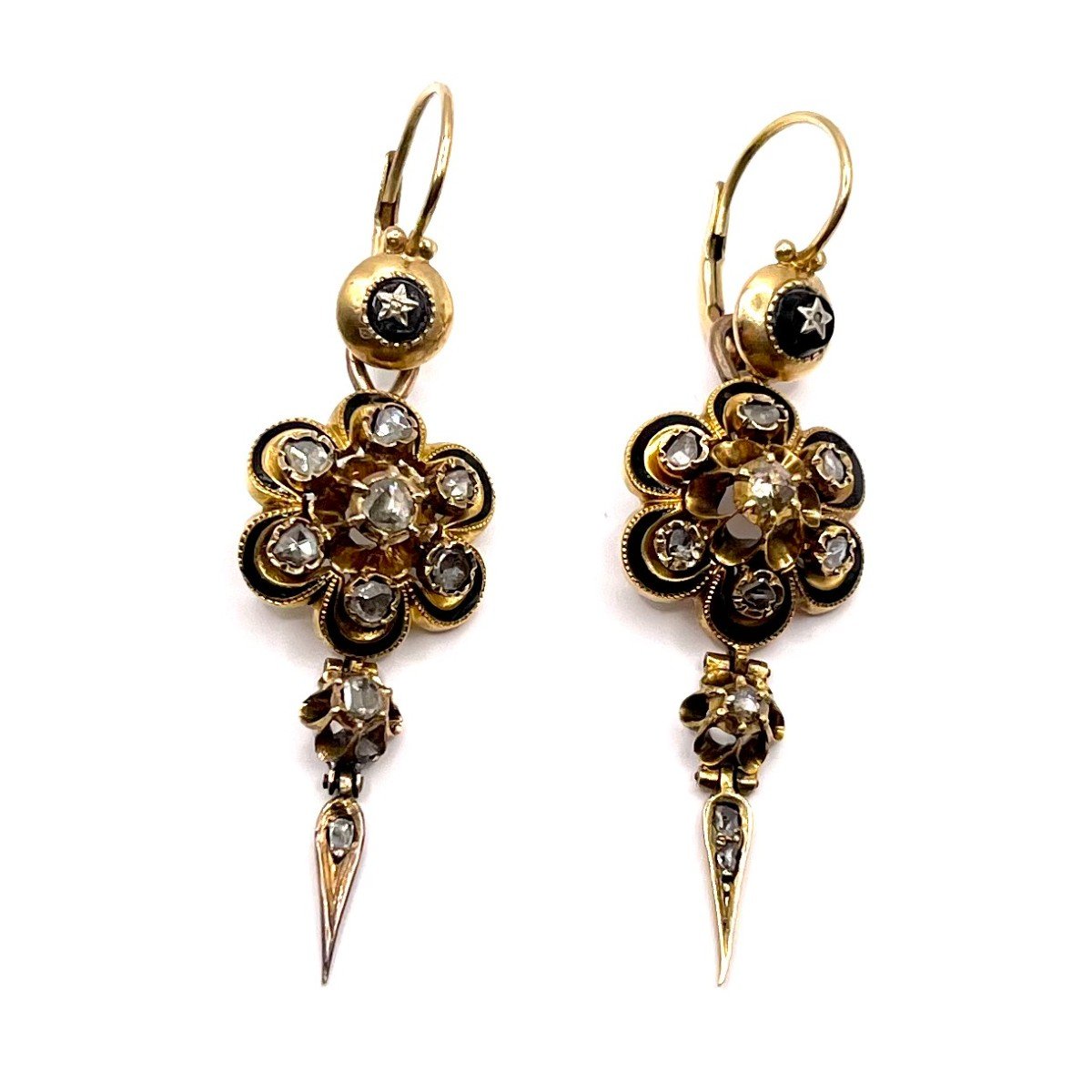 4022. Boucles d'Oreilles Biedermeier En Or Avec Diamants Et émail-photo-3