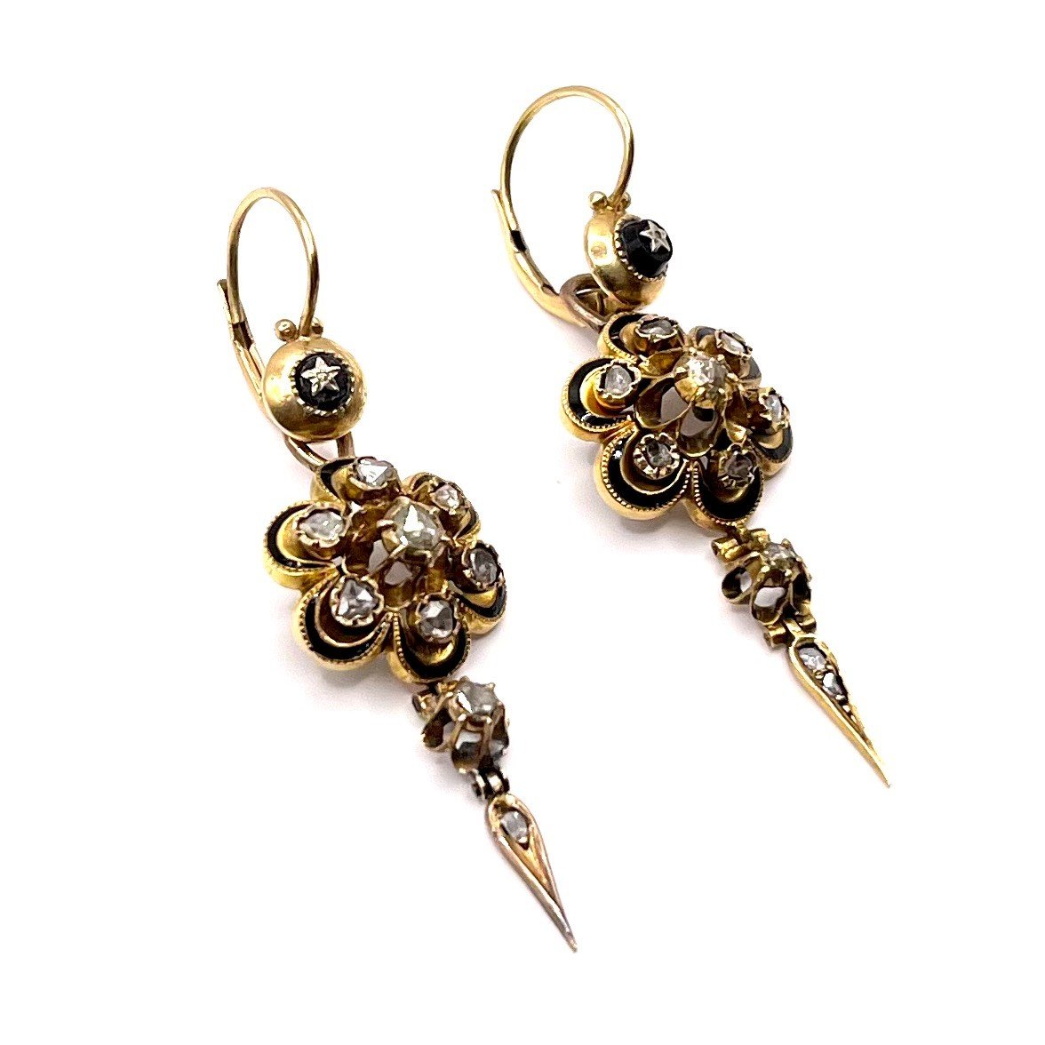 4022. Boucles d'Oreilles Biedermeier En Or Avec Diamants Et émail-photo-4