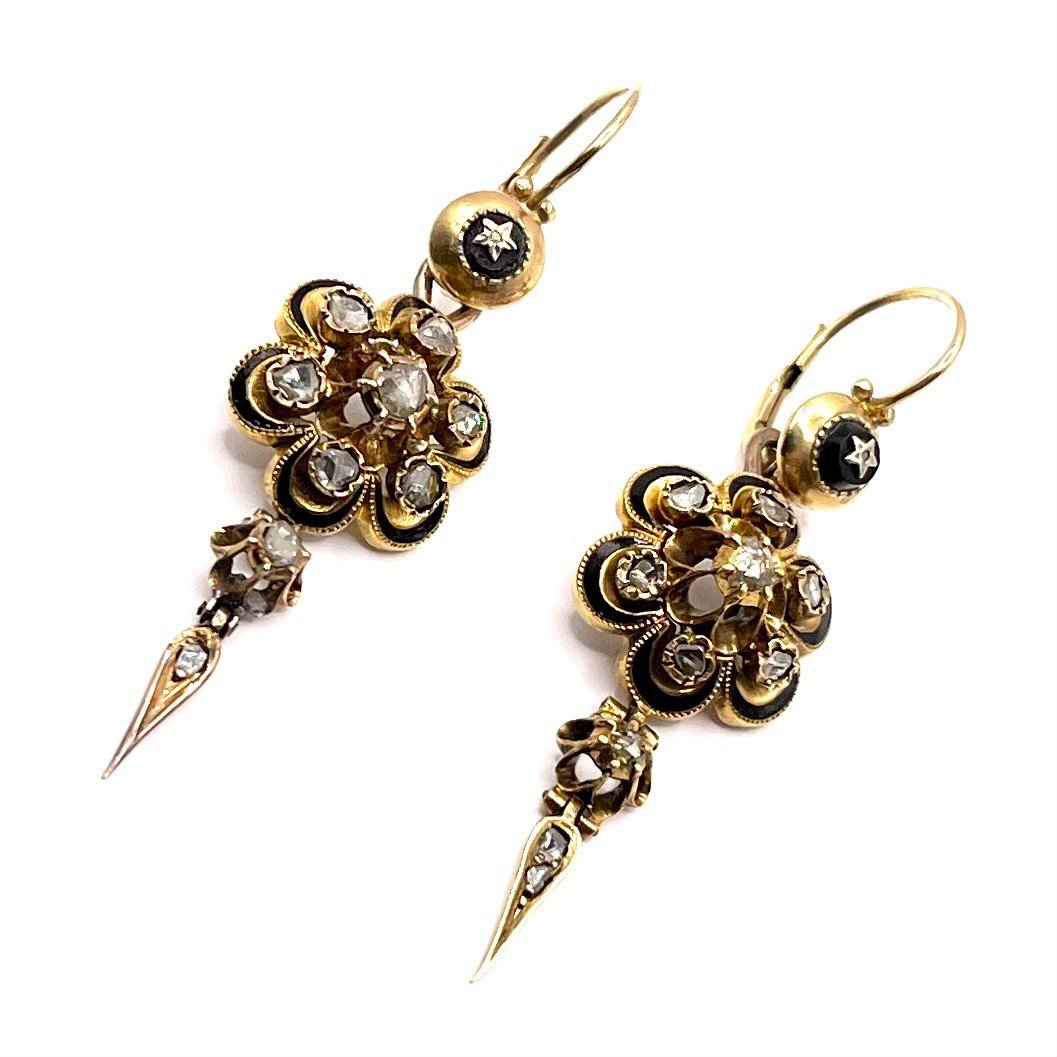 4022. Boucles d'Oreilles Biedermeier En Or Avec Diamants Et émail-photo-6