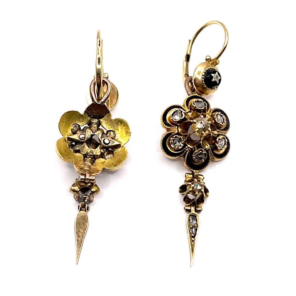 4022. Boucles d'Oreilles Biedermeier En Or Avec Diamants Et émail-photo-7