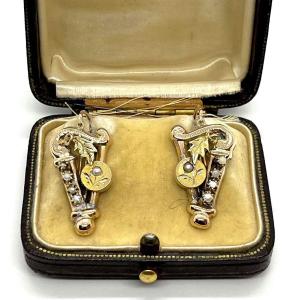 4341. Boucles d'Oreilles Biedermeier En Or Avec Perles