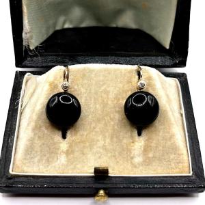 4962. Boucles d'Oreilles En Or Avec Onyx Et Diamants