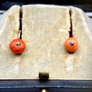 4886. Boucles d'Oreilles En Or Avec Corail