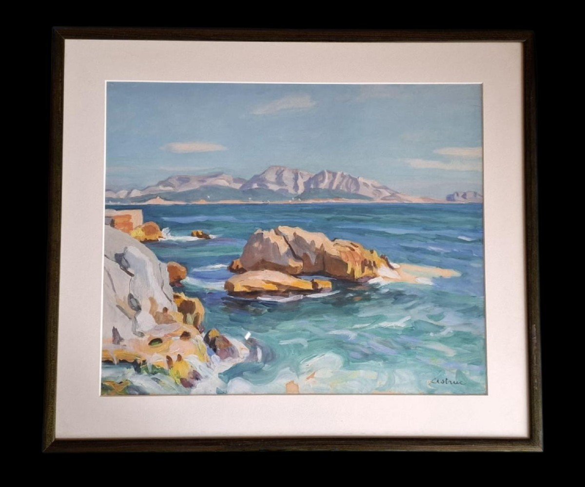 Painting By Mr Edmond Astruc, Mediterranean Coastal Landscape.