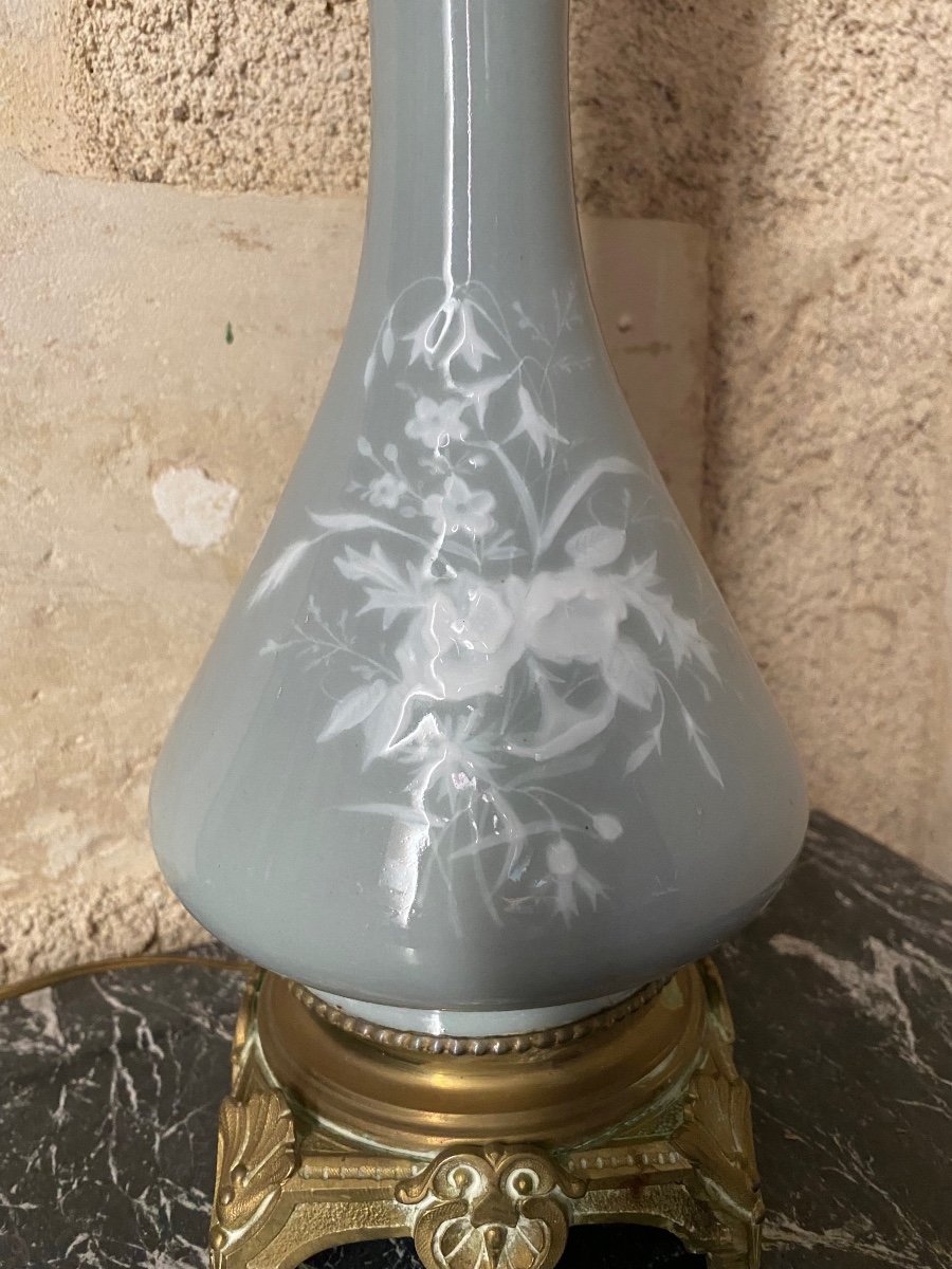 Celadon Green Oil Lamp Late Nineteenth-photo-3