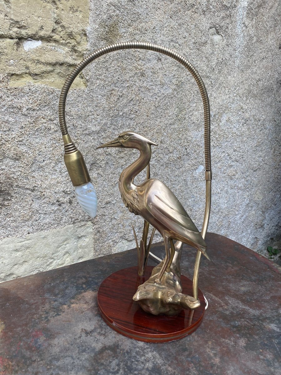 70s Brass Heron Lamp-photo-2