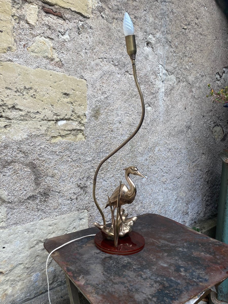 70s Brass Heron Lamp-photo-4