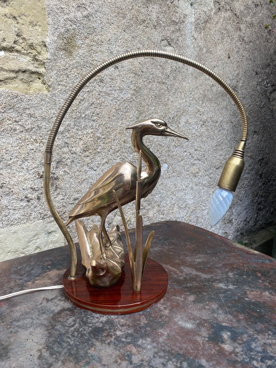 70s Brass Heron Lamp