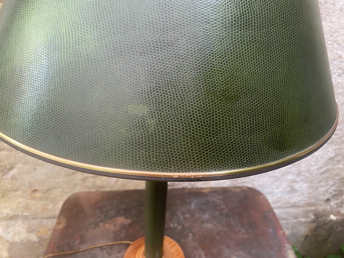 Large Vintage Lamp In Green Faux Leather-photo-4