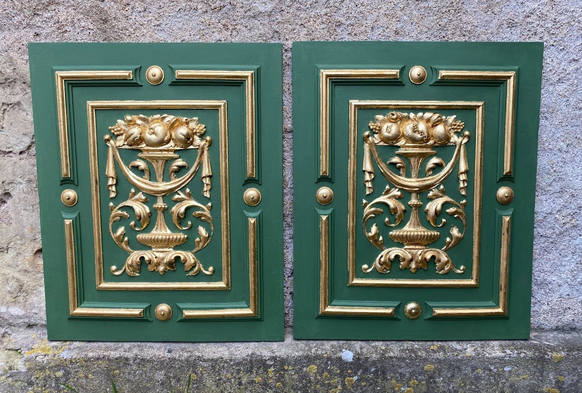 Pair Of Carved And Gilded Wood Panels, Early 20th Century